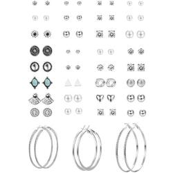 Hanpabum 33 Pairs Assorted Multiple Stud Hoop Earrings Set Women Girls Vintage Geometric Fake Pearl Round Ball CZ Earrings Pack