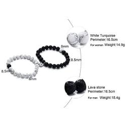 VNOX 4 Pcs Couple Puzzle Key Chain Magnetic Couples Bracelets Mutual Attraction Relationship Distance Bead Yin yang Bead Bracelets for Couples