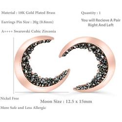 ONDAISY 20G Black Cz Boho Gypsy Planet Half Sun Crescent Sailor Luna Moon Ear Studs Piercing Earrings