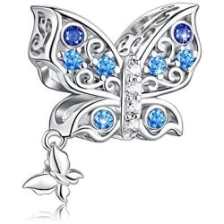 FOREVER QUEEN Butterfly Charms fit Charms Bracelet 925 Sterling Silver Butterfly Bead Charms for Bracelet and Necklace Jewelry Gift with Gift Box