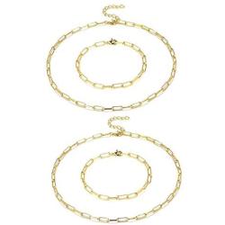 4Pcs Oval Chain Necklaces Bangle Stainless Steel Thick Chunky Thin Link Choker Collar Collette Rectangular Punk Paperclip Bracelets for Women Girls Teens Cool Jewelry