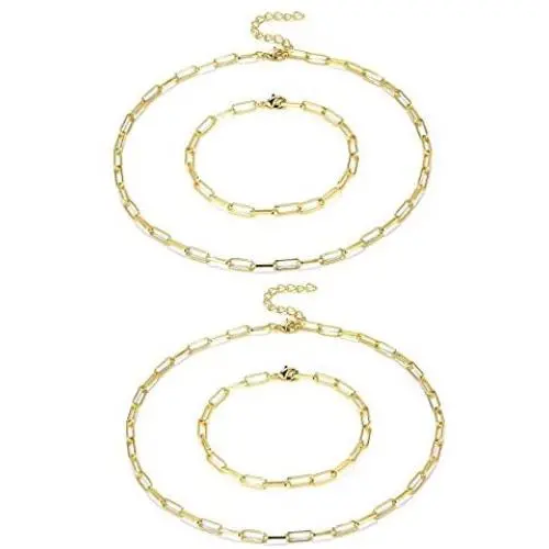 4Pcs Oval Chain Necklaces Bangle Stainless Steel Thick Chunky Thin Link Choker Collar Collette Rectangular Punk Paperclip Bracelets for Women Girls Teens Cool Jewelry 4Pcs Oval Chain Necklaces Bangle Stainless Steel Thick Chunky Thin Link Choker Collar Collette Rectangular Punk Paperclip Bracelets for Women Girls Teens Cool Jewelry