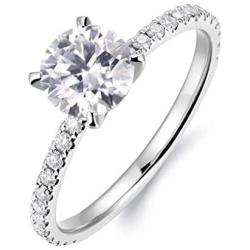 HAFEEZ CENTER 14K Gold 1ct Petite Shared Prong Comfort Fit D-E Color Moissanite Engagement Ring