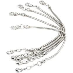Yeshan 5pcs Silver Plated Snake Chain Charm Bracelet Starter with Classic Bead Lobster Clasp Fits All Chamilia Troll Biagi Beads