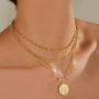 LANE WOODS Layered 18k Gold Plated Necklaces for Women - Multilayer Coin Medallion Pendant Necklace Adjustable Layering Choker Necklaces Chain Set for Women Girls Jewelry
