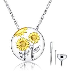 Bolelis 925-Sterling-Silver Sunflower Urn-Pendant-Necklace - Necklace Memorial Ashes,Forever in My Heart Pendant Jewelry for Women,Funnel Filler Kit(Chain 18''+2'')