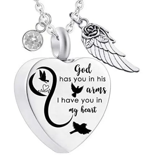 Heart Urn Necklace for Ash with Angel Wing Charm Pendant With 12 Birthstones Cremation Jewelry for Ashes -God Has You in His Arm... Heart Urn Necklace for Ash with Angel Wing Charm Pendant With 12 Birthstones Cremation Jewelry for Ashes -God Has You in His Arm...