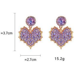 D.Rosse Chic Gold Red Crystal Love Heart Shaped Stud Earrings Charm Shining Purple Rhinestone Leaf Dangle Drop Earrings Valentines Day Jewelry Gifts For Women Girls