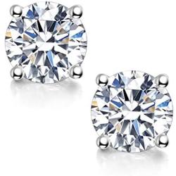 Moissanite Stud Earrings, 0.6ct-2ct DF Color Brilliant Round Cut Lab Created Diamond Earrings 18K White Gold Plated Brass Friction Back for Women Men