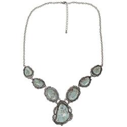Elosee Turquoise Stone Western Style Bib Statement Pendant Long Necklace 27 Inch