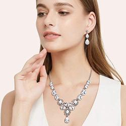 EVER FAITH Womens Wedding Jewelry Rhinestone Crystal Flower Teardrop Pendant Necklace Dangle Earrings Set