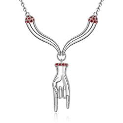 S925 Italian Horn Pepper Necklace Lucky Hand Protection Amulet Jewelry Mano Cornuto Cornicello Hand for Men Women Punk Hippie Rock Y Necklace Sterling Silver Charm