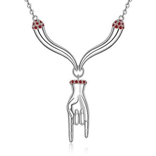S925 Italian Horn Pepper Necklace Lucky Hand Protection Amulet Jewelry Mano Cornuto Cornicello Hand for Men Women Punk Hippie Rock Y Necklace Sterling Silver Charm