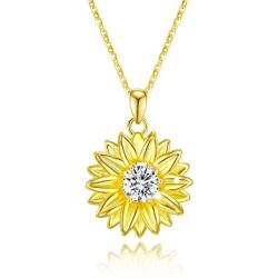PRAYMOS Sunflower Necklace 18k Gold Plated 925 Sterling Silver CZ Pendant Necklace You are My Sunshine