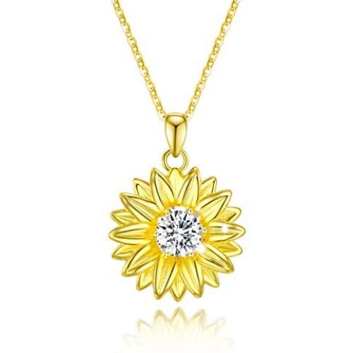 PRAYMOS Sunflower Necklace 18k Gold Plated 925 Sterling Silver CZ Pendant Necklace You are My Sunshine
