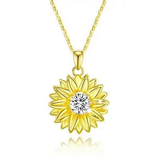 PRAYMOS Sunflower Necklace 18k Gold Plated 925 Sterling Silver CZ Pendant Necklace You are My Sunshine