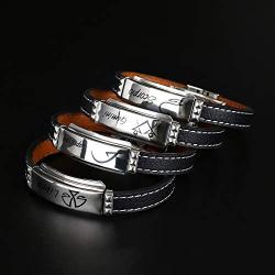 NC Genuine Leather Bracelet for Women Men, Stainless Steel Friendship Teen Girls Bracelets for Couples 12 Constellations Jewelry