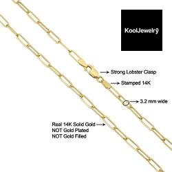 KoolJewelry 14k Yellow Gold 3.2 mm Polished Capsule Paperclip Chain Necklace (18, 20, 24, 30 or 36 inch)