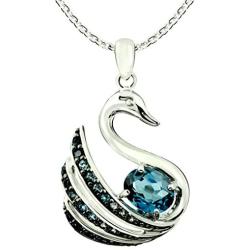 RB Gems Sterling Silver 925 Pendant Necklace Genuine Gems Oval 10x8 mm, Swan Design, Rhodium-Plated Finish, 18”