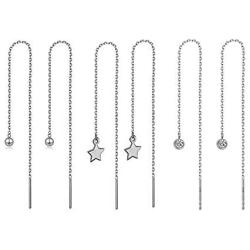 Delicate Long Chain Threader Drop Earrings Tiny Star Ball Crystal Drop Pendant for Women Girls Fashion Jewelry Gift