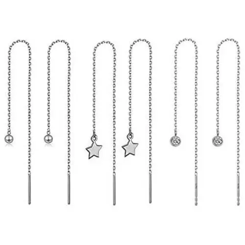 Delicate Long Chain Threader Drop Earrings Tiny Star Ball Crystal Drop Pendant for Women Girls Fashion Jewelry Gift