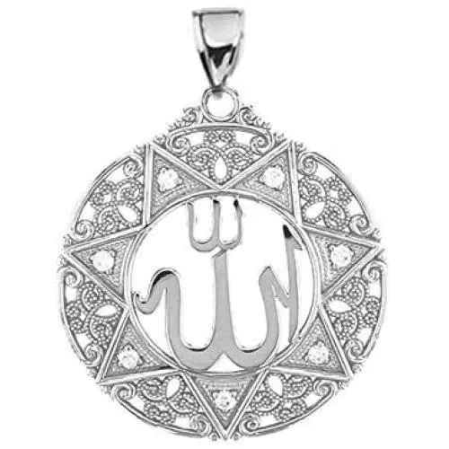 Middle Eastern Jewelry Exquisite Sterling Silver CZ Round Islamic Allah Filigree Pendant (Small) Middle Eastern Jewelry Exquisite Sterling Silver CZ Round Islamic Allah Filigree Pendant (Small)