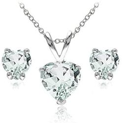 Sterling Silver Genuine, Created, or Simulated Gemstone Heart Solitaire Necklace and Stud Earrings Set