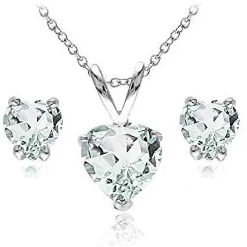 Sterling Silver Genuine, Created, or Simulated Gemstone Heart Solitaire Necklace and Stud Earrings Set Sterling Silver Genuine, Created, or Simulated Gemstone Heart Solitaire Necklace and Stud Earrings Set