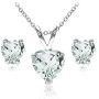 Sterling Silver Genuine, Created, or Simulated Gemstone Heart Solitaire Necklace and Stud Earrings Set