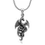 925 Sterling Silver Detailed Medieval Dragon Luck Wisdom and Longevity Pendant Necklace, 18 inches