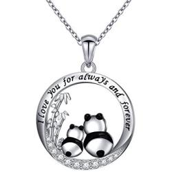 S925 Sterling Silver Cute Animal Panda Pendant Necklace for Women Teen Girls Penda Lover Gifts