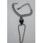 TFJ Women Fashion Jewelry Silver Metal Hand Chain Wrist Bracelet Slave Ring Black Skeleton Bling Skull