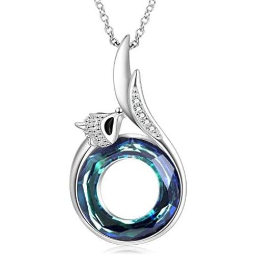 AOBOCO Fox Necklace Sterling Silver Fox Tail Pendant Embellished with Crystals from Austria, Fox Gifts for Fox Lovers, Fine Fox Jewelry Gifts for Women