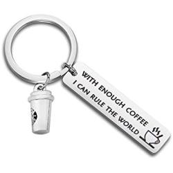 WUSUANED Coffee Lover Keychain with Enough Coffee I Can Rule The World Gift for Coworker Boss