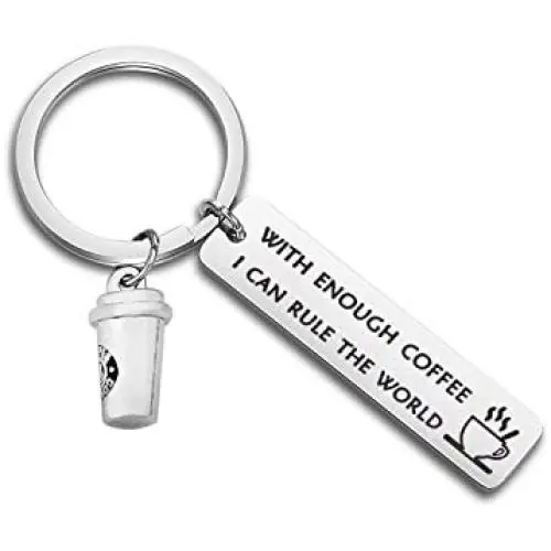 WUSUANED Coffee Lover Keychain with Enough Coffee I Can Rule The World Gift for Coworker Boss WUSUANED Coffee Lover Keychain with Enough Coffee I Can Rule The World Gift for Coworker Boss