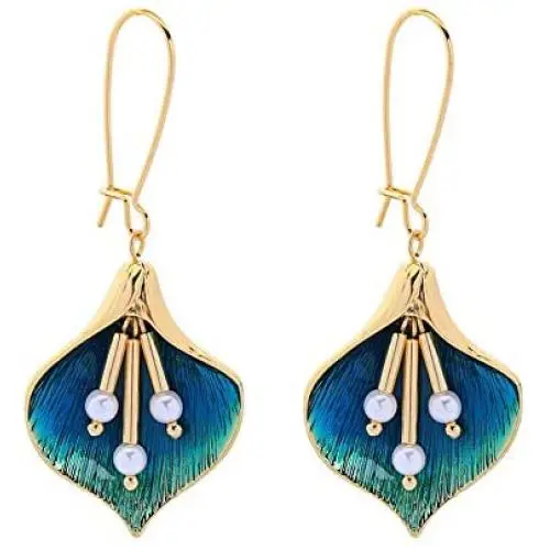Gold Plated Enameled Green Calla Lily Flower Dangle Earrings with Extra French Hook Gold Plated Enameled Green Calla Lily Flower Dangle Earrings with Extra French Hook