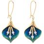 Gold Plated Enameled Green Calla Lily Flower Dangle Earrings with Extra French Hook