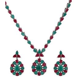 Efulgenz Boho Vintage Antique Ethnic Gypsy Indian Oxidized Silver Crystal Cubic Zirconia Bridal Necklace Earrings Jewelry Set