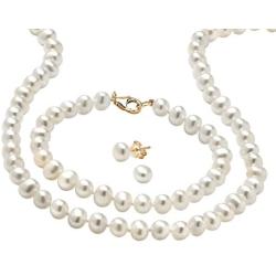 14K Yellow Gold over Sterling Silver Round Genuine Cultured Freshwater Pearl 3 Piece Pearl Set, 18 inches