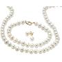 14K Yellow Gold over Sterling Silver Round Genuine Cultured Freshwater Pearl 3 Piece Pearl Set, 18 inches