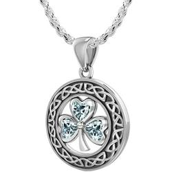 US Jewels And Gems Ladies 925 Sterling Silver Genuine Aquamarine Irish Shamrock Clover Pendant Necklace, 18'' to 24''