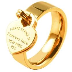 JINHUI Valentines Day Gift Jewelry 18K Gold/Rose Gold Forever Love Ring with Engraved Heart Charm Jewelry for Women Size 7#, 8#, 9#,10#