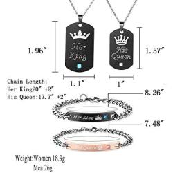 Couples Necklaces Bracelets Set for Him and Her,His Queen Her King Couples Jewelry Set Gifts for Lover