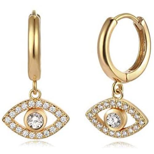 MYEARS Women Evil Eye Earrings Gold Stud Hoop Huggie Opal Green Crystal Turquoise CZ Inlay 14K Gold Filled Tiny Boho Beach Simple Delicate Handmade Hypoallergenic Luckily Jewelry Gift