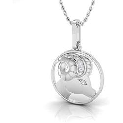 IGI Certified Diamond & Sterling Silver Zodiac Pendant Aries with 18'' Chain