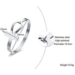 VNOX Stainless Steel Egyptian Symbol Ankh Cross Key of Life Cuff Bangle Bracelet for Women Girl,7.3''