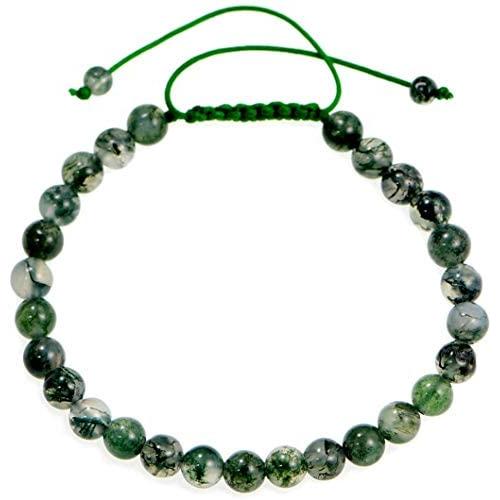 Beads Hub Natural Moss Agate Round Smooth Beads 6 mm Adjustable Bracelet TB-46 for Girls,Man,Woman,Friend,Gift,Boys,FriendshipBand