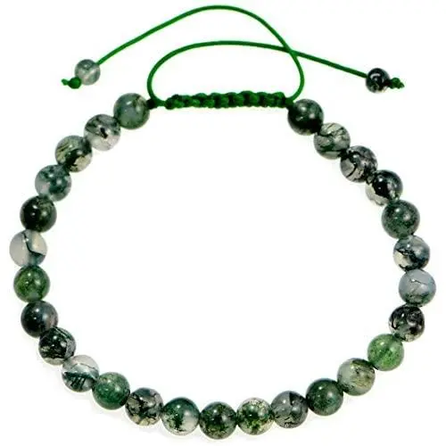 Beads Hub Natural Moss Agate Round Smooth Beads 6 mm Adjustable Bracelet TB-46 for Girls,Man,Woman,Friend,Gift,Boys,FriendshipBand
