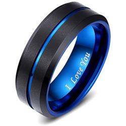 LaurieCinya Tungsten Carbide Ring Men Women Wedding Band Engagement Ring 8mm Comfort Fit Engraved ‘I Love You’