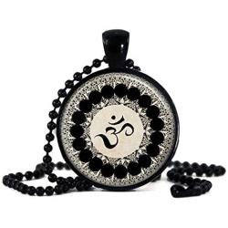 Tattooshe Namaste Om Yoga Necklace Glass Cabochon Pendant Ohm Buddha Mandala Symbol Dome Art Gift